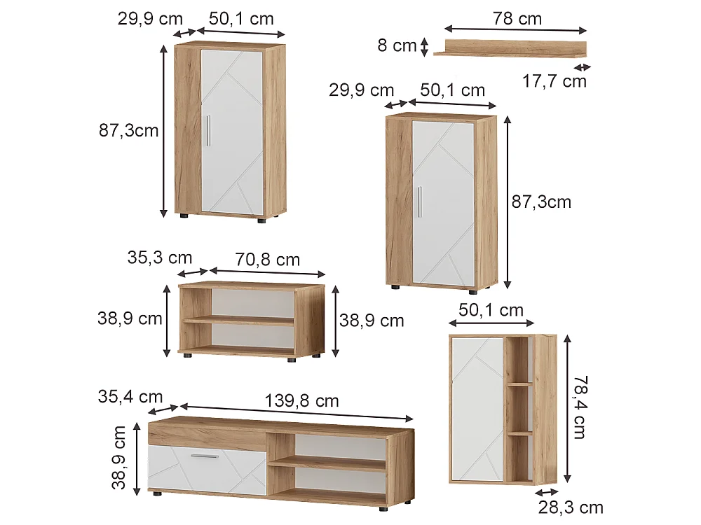 Parete attrezzata soggiorno rovere dorato/bianco 50.1x28.3x78.4 berno