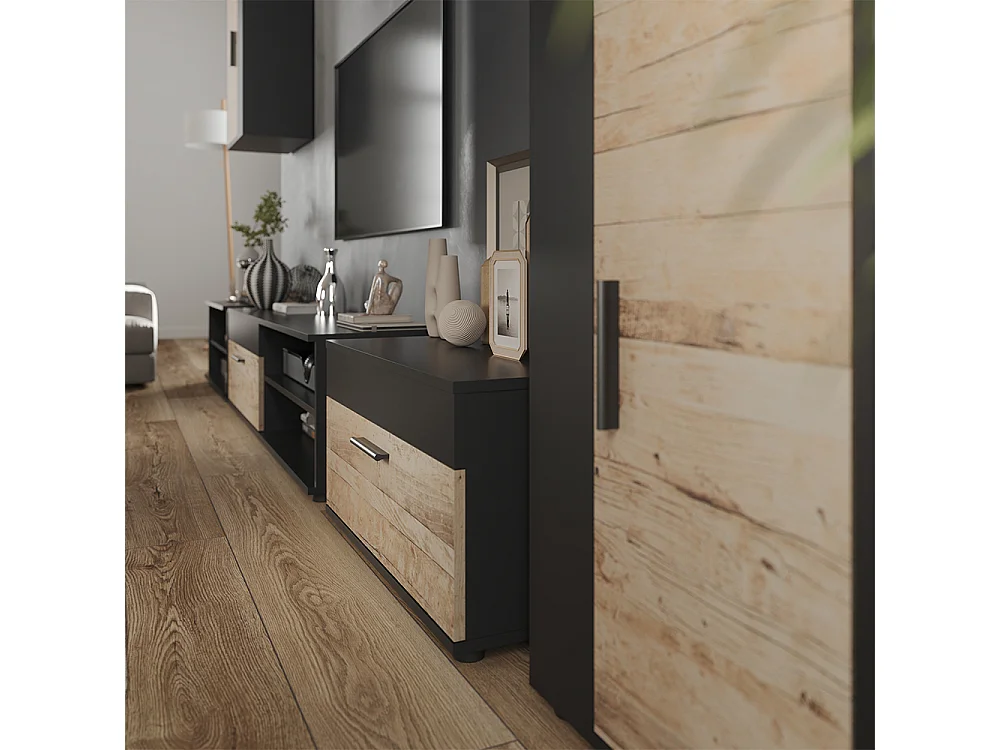 Parete attrezzata soggiorno nero/rovere sabbia 140x35.2x38.7 berno