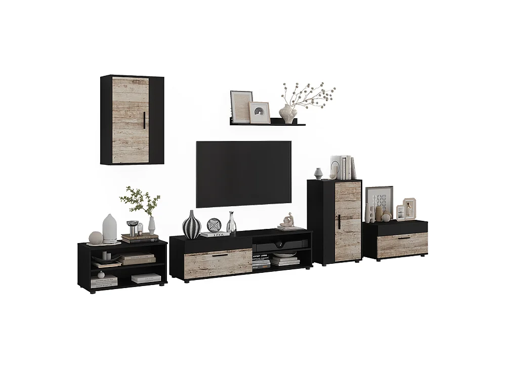 Parete attrezzata soggiorno nero/rovere sabbia 140x35.2x38.7 berno