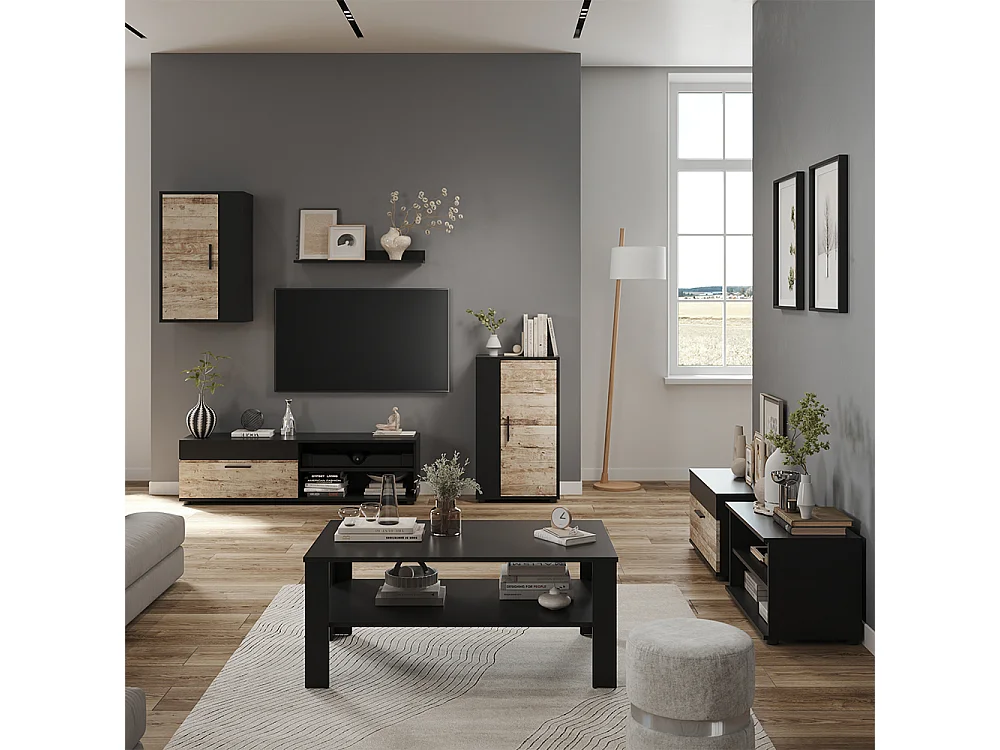 Parete attrezzata soggiorno nero/rovere sabbia 140x35.2x38.7 berno