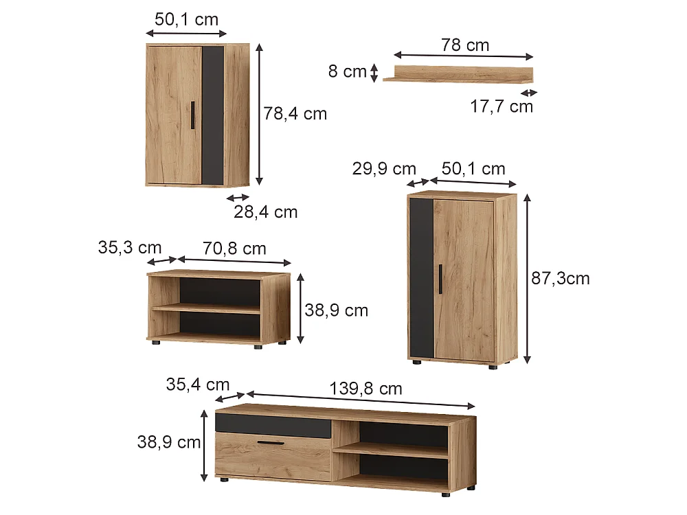 Väggskåp goldkraft ek/antracit 140x35.2x38.7 berno