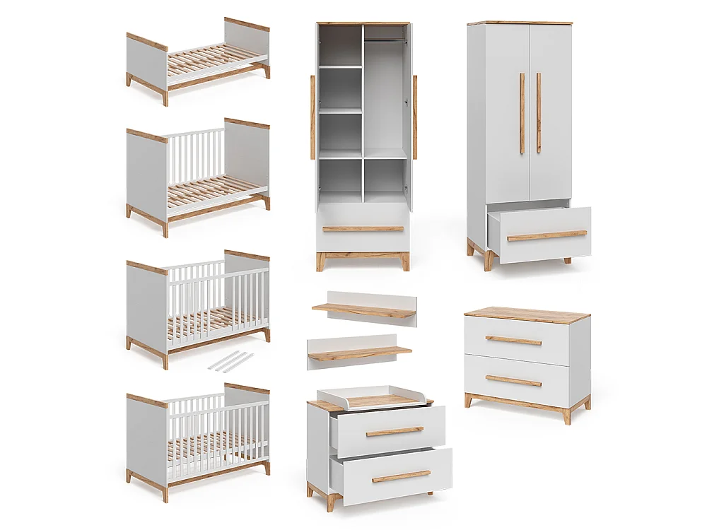 Set de chambre denfant blanc/chêne 70x50x187 malia