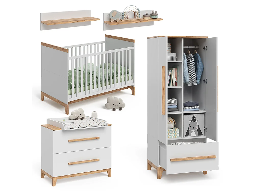 Set de chambre denfant blanc/chêne 70x50x187 malia