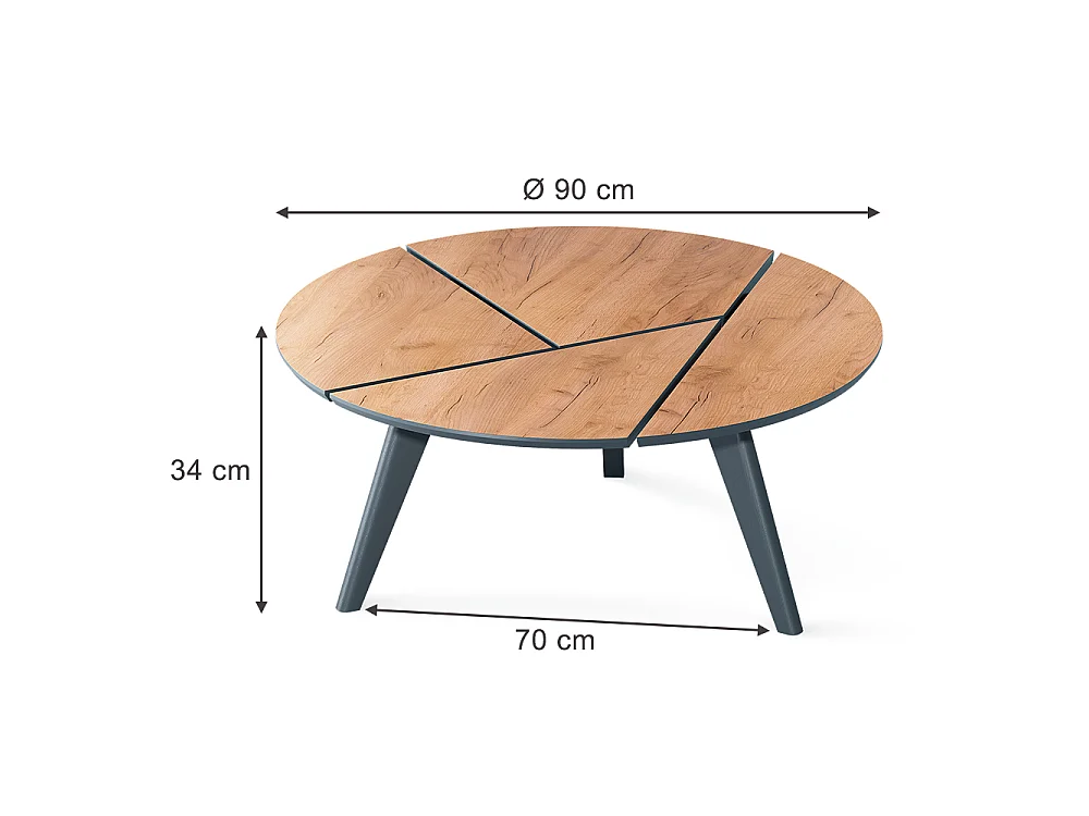 table basse chêne de force doré/noir 90x90x34 mairo