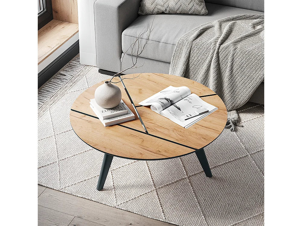 table basse chêne de force doré/noir 90x90x34 mairo