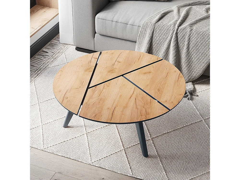 table basse chêne de force doré/noir 90x90x34 mairo