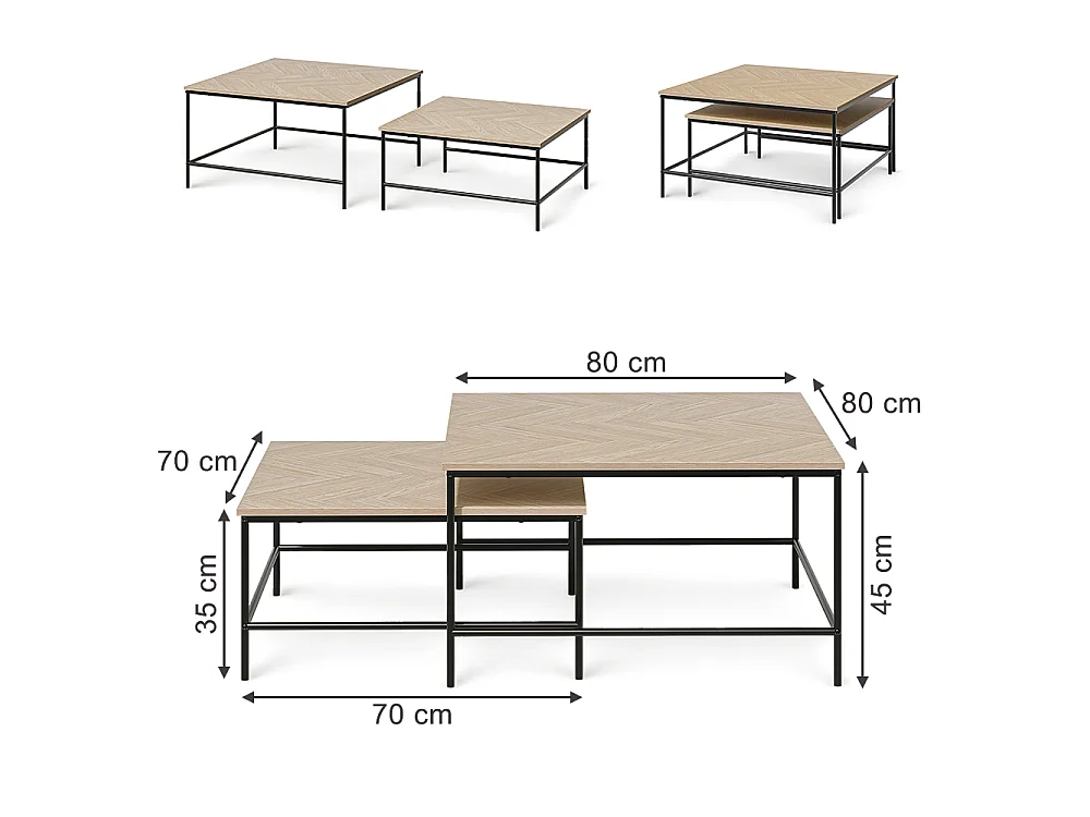 Conjunto de mesa de centro carvalho/preto 80x80x45 ramio