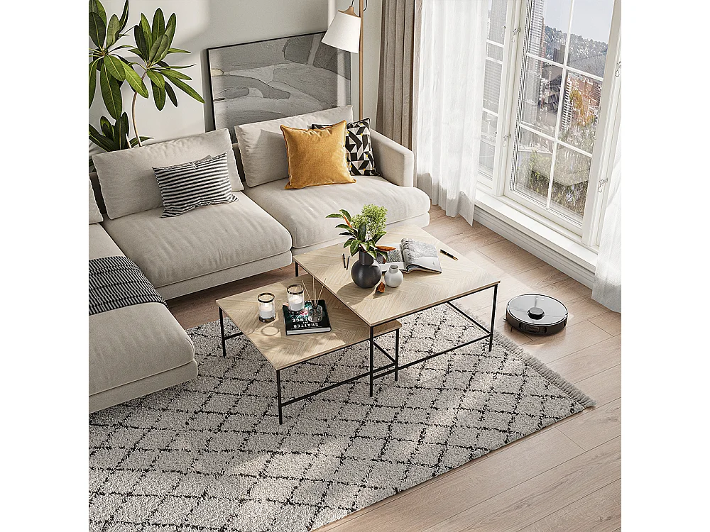Conjunto de mesa de centro carvalho/preto 80x80x45 ramio