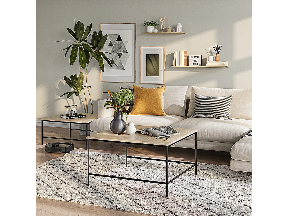 Conjunto de mesa de centro carvalho/preto 80x80x45 ramio