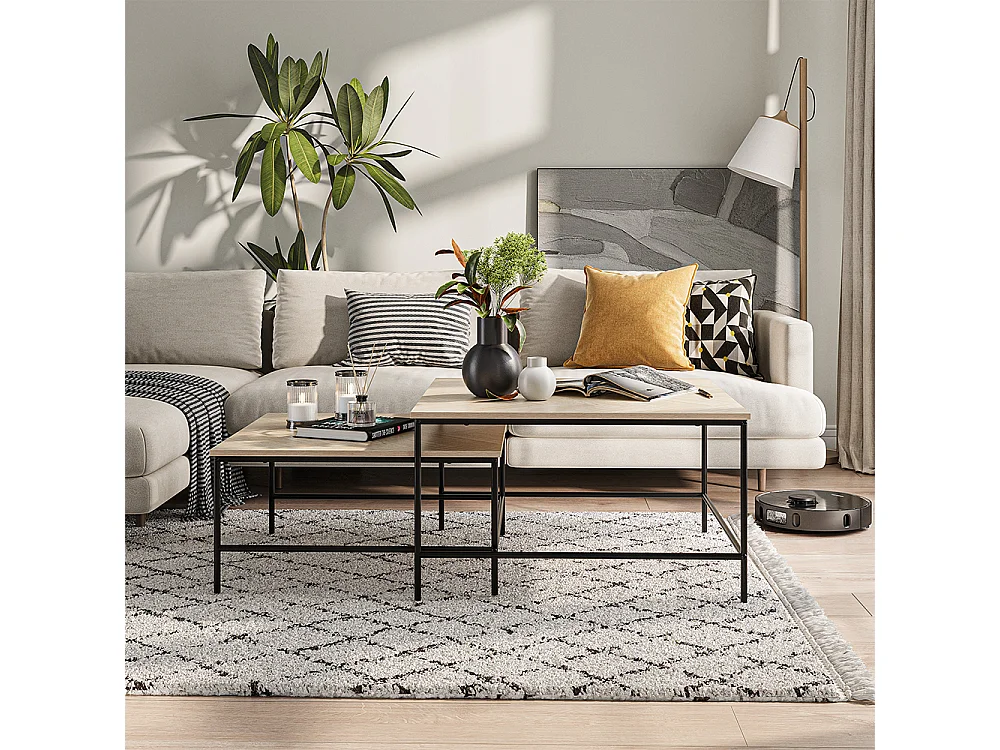 Conjunto de mesa de centro carvalho/preto 80x80x45 ramio