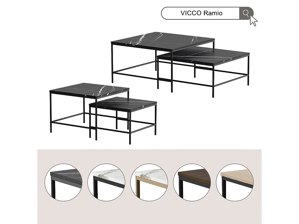 Conjunto de mesa de centro carvalho/preto 80x80x45 ramio