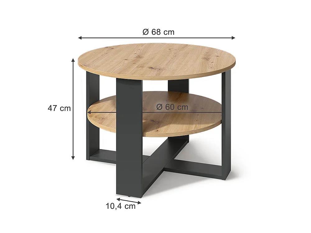 Table basse anthracite/chêne artisan 68x68x47 romeo