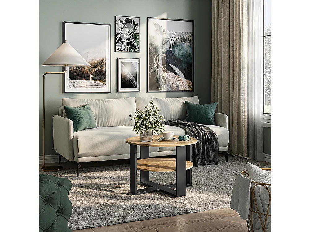 Table basse anthracite/chêne artisan 68x68x47 romeo