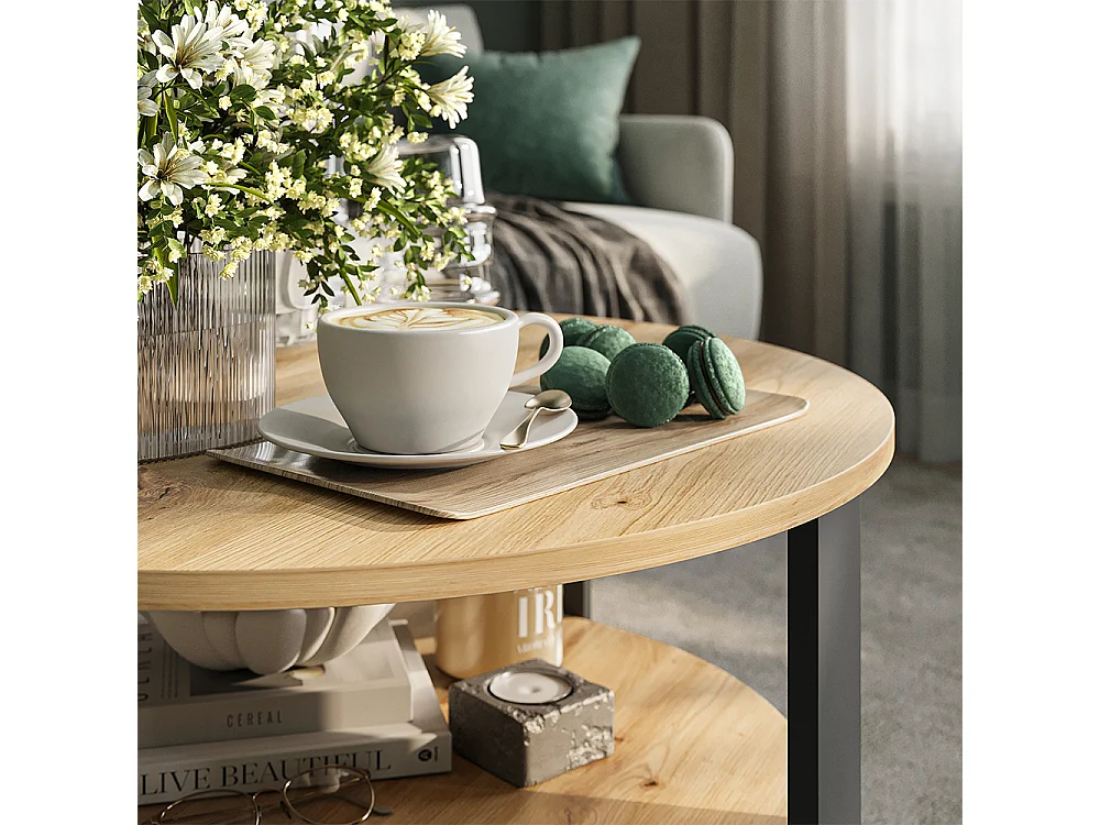 Table basse anthracite/chêne artisan 68x68x47 romeo