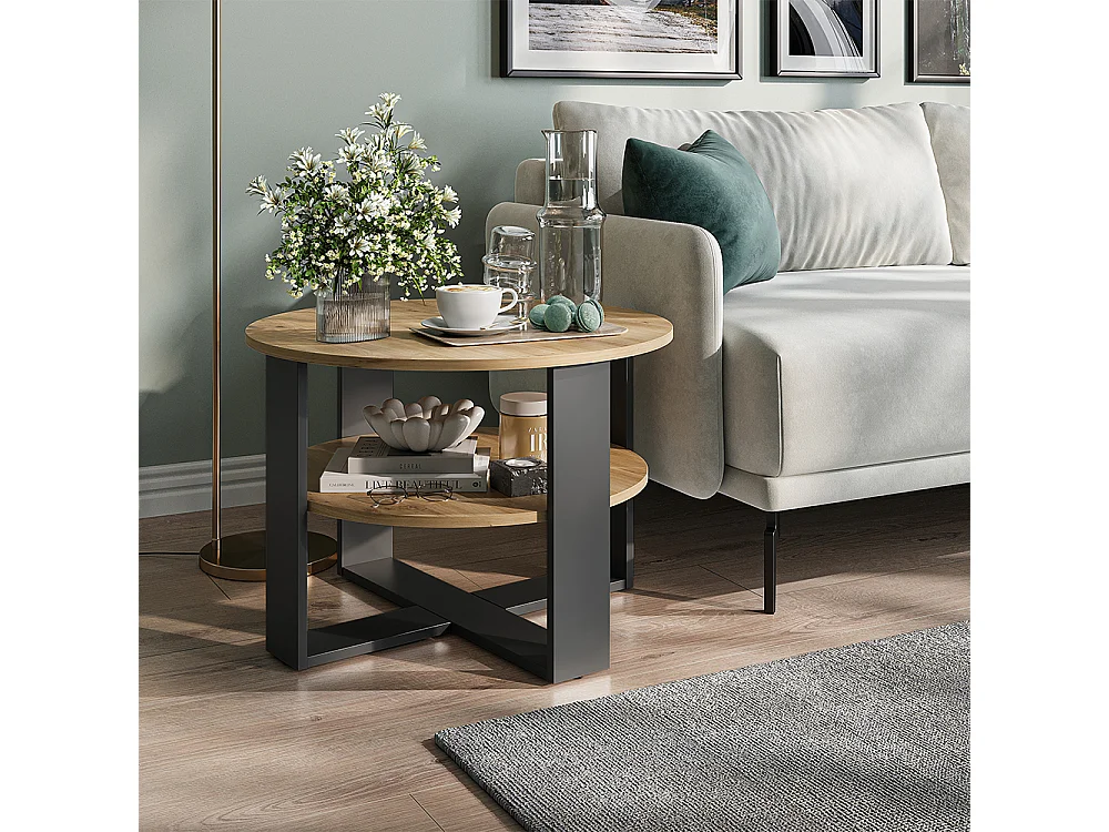 Table basse anthracite/chêne artisan 68x68x47 romeo