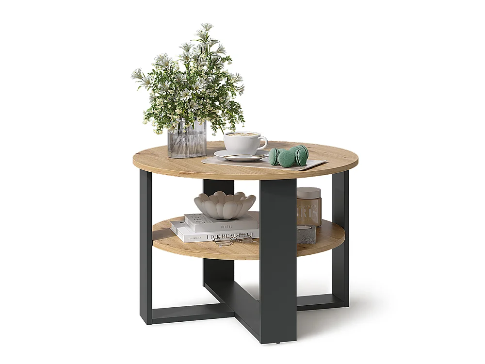 Table basse anthracite/chêne artisan 68x68x47 romeo