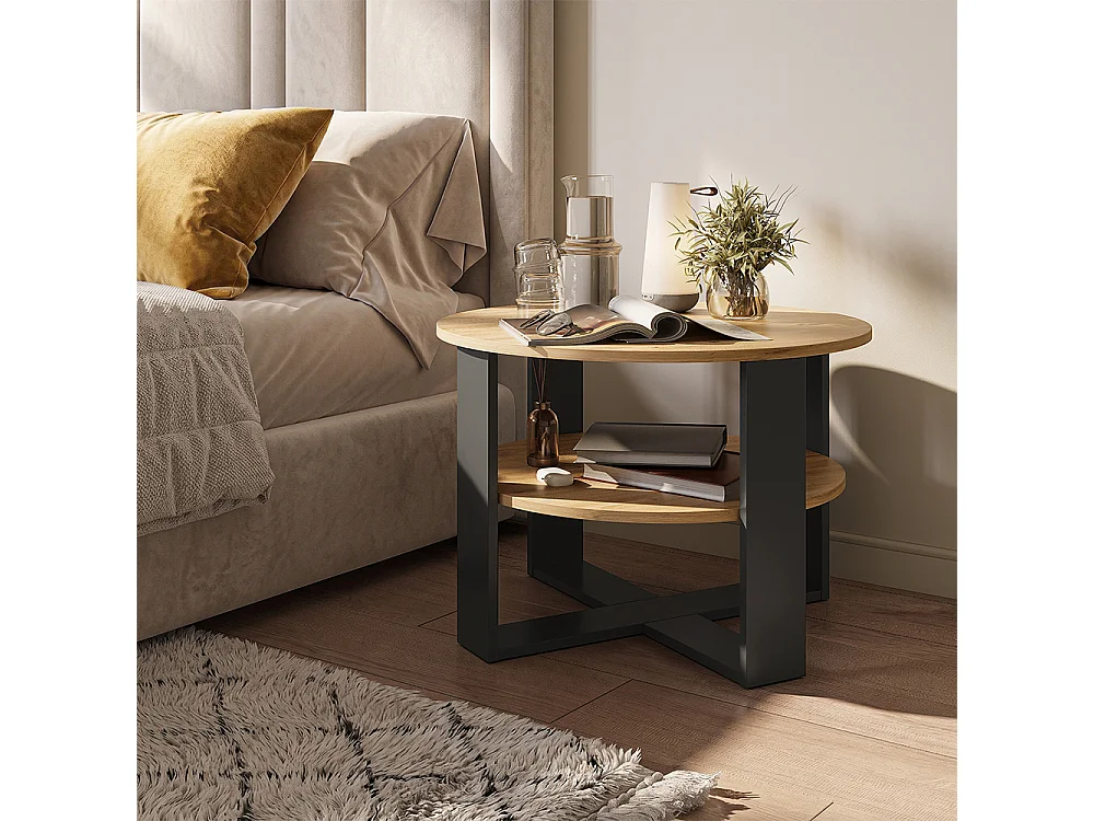 Table basse anthracite/chêne artisan 68x68x47 romeo
