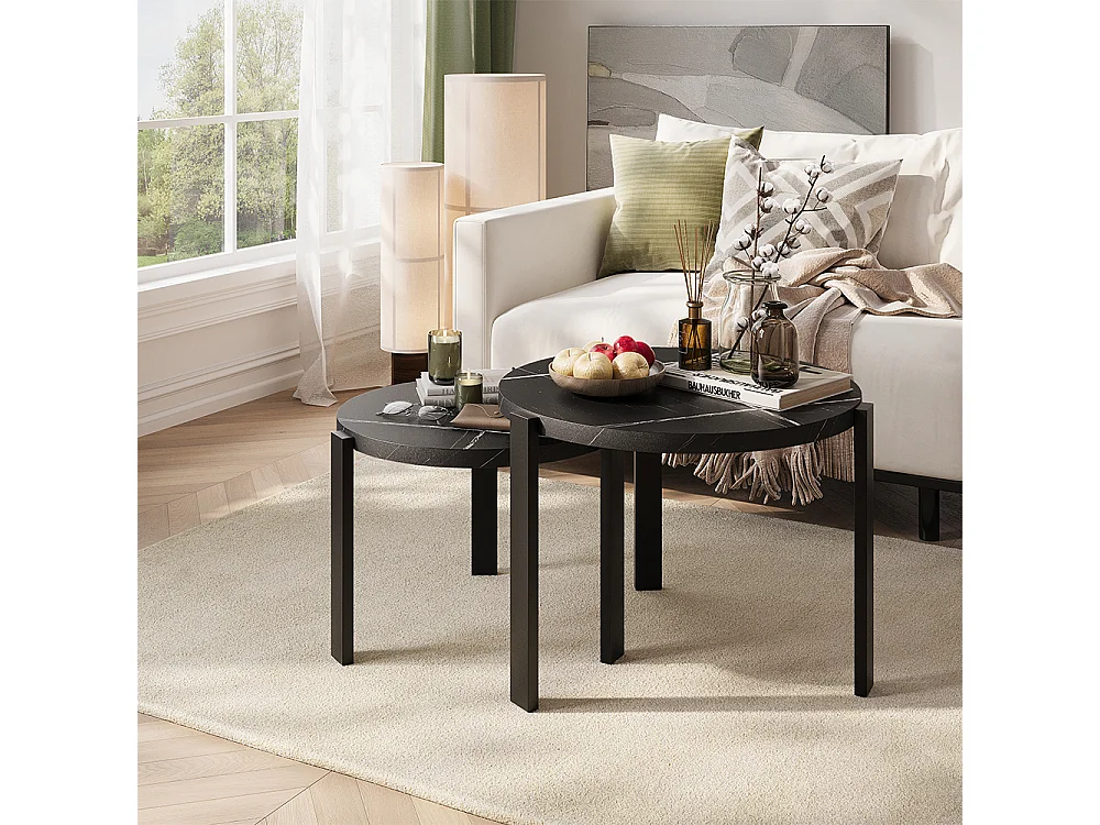 Set de tables basses marbre noir/noir 60x60x45 norin