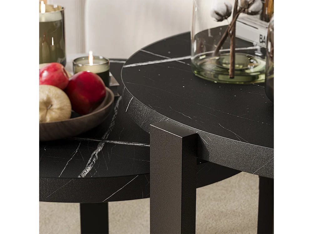 Set de tables basses marbre noir/noir 60x60x45 norin