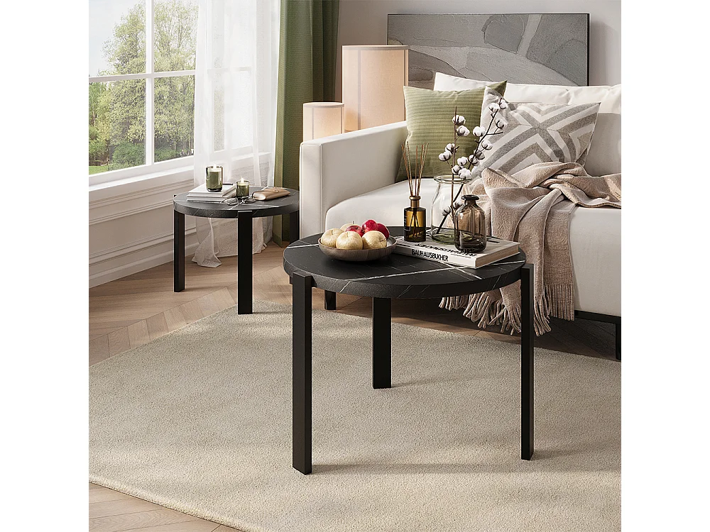 Set de tables basses marbre noir/noir 60x60x45 norin