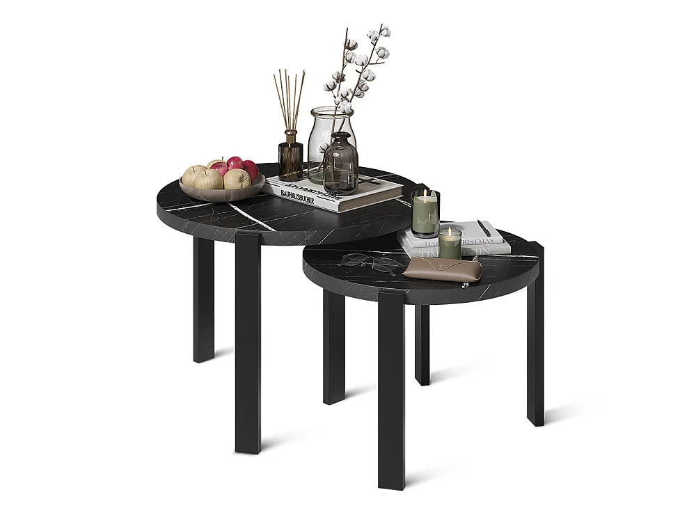 Set de tables basses marbre noir/noir 60x60x45 norin
