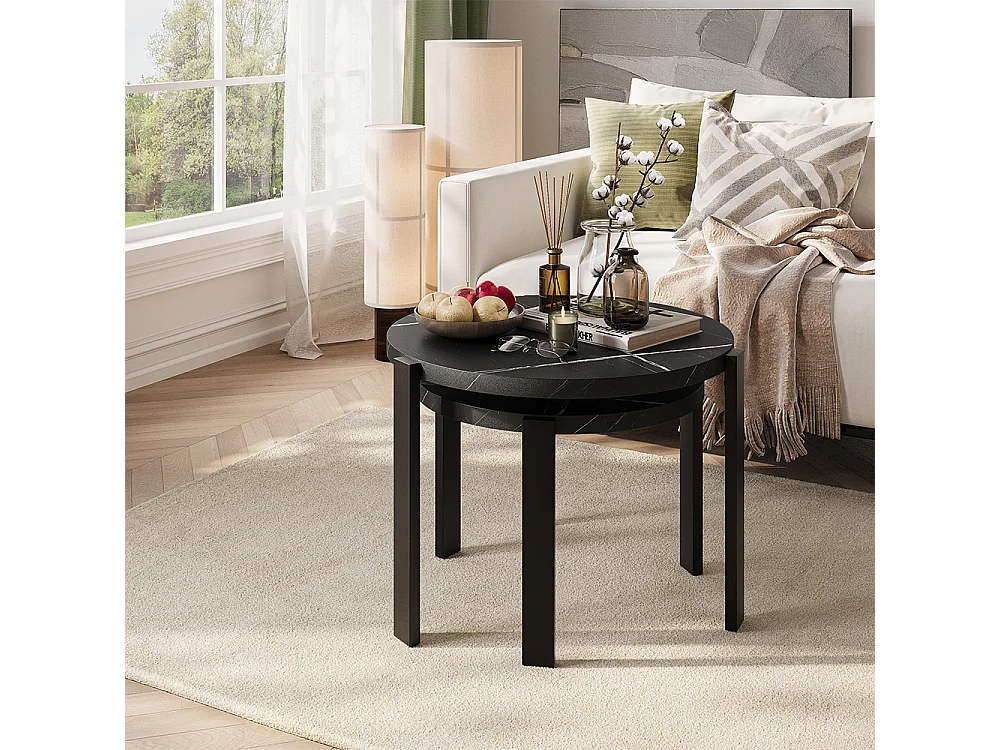 Set de tables basses marbre noir/noir 60x60x45 norin