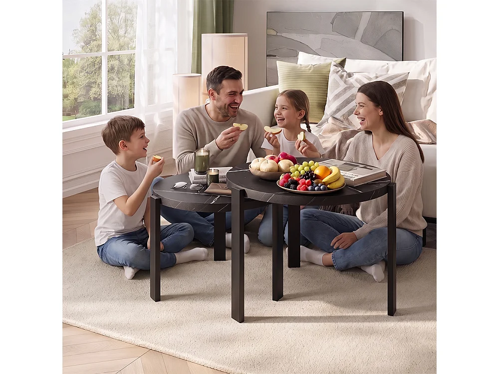 Set de tables basses marbre noir/noir 60x60x45 norin