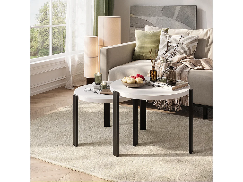 Set de tables basses blanc/noir 60x60x45 norin