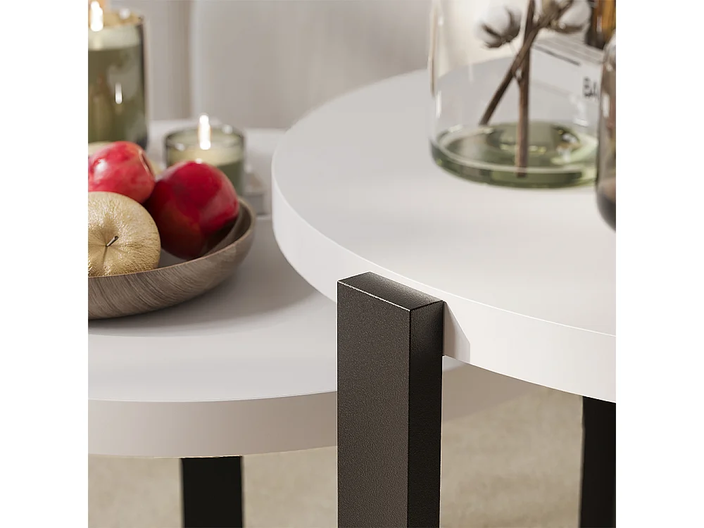 Set de tables basses blanc/noir 60x60x45 norin