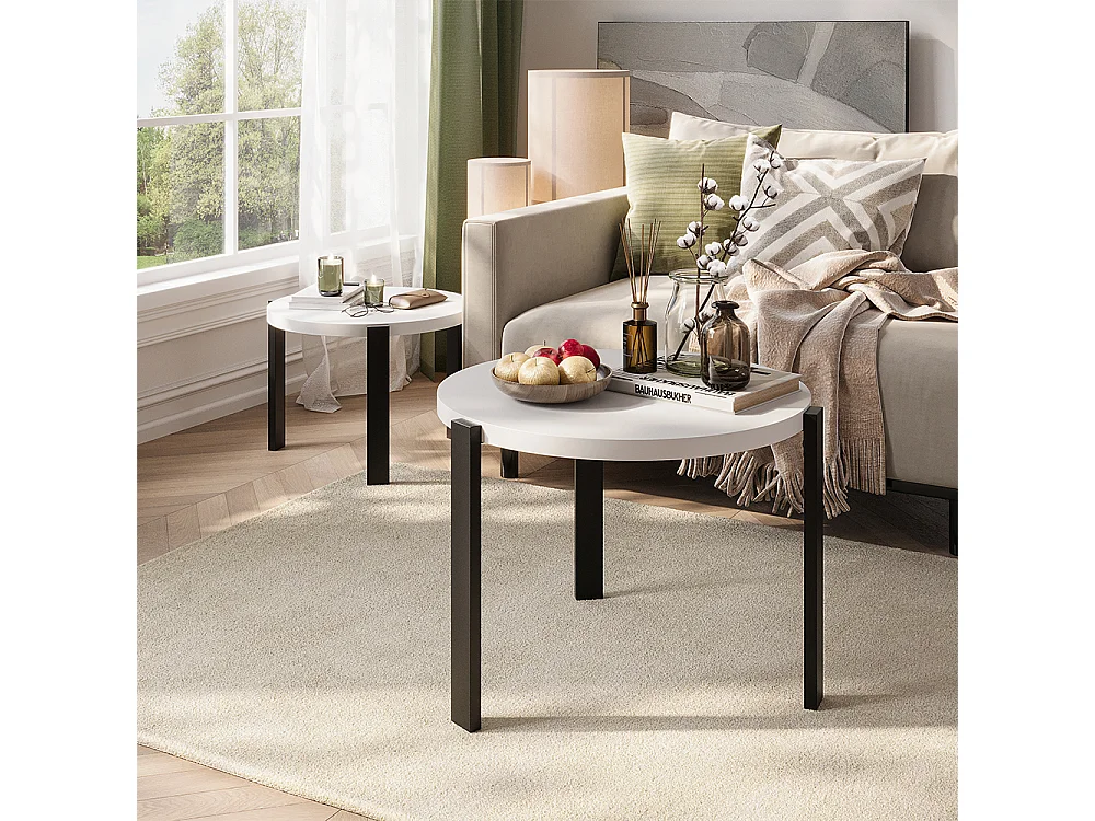 Set de tables basses blanc/noir 60x60x45 norin