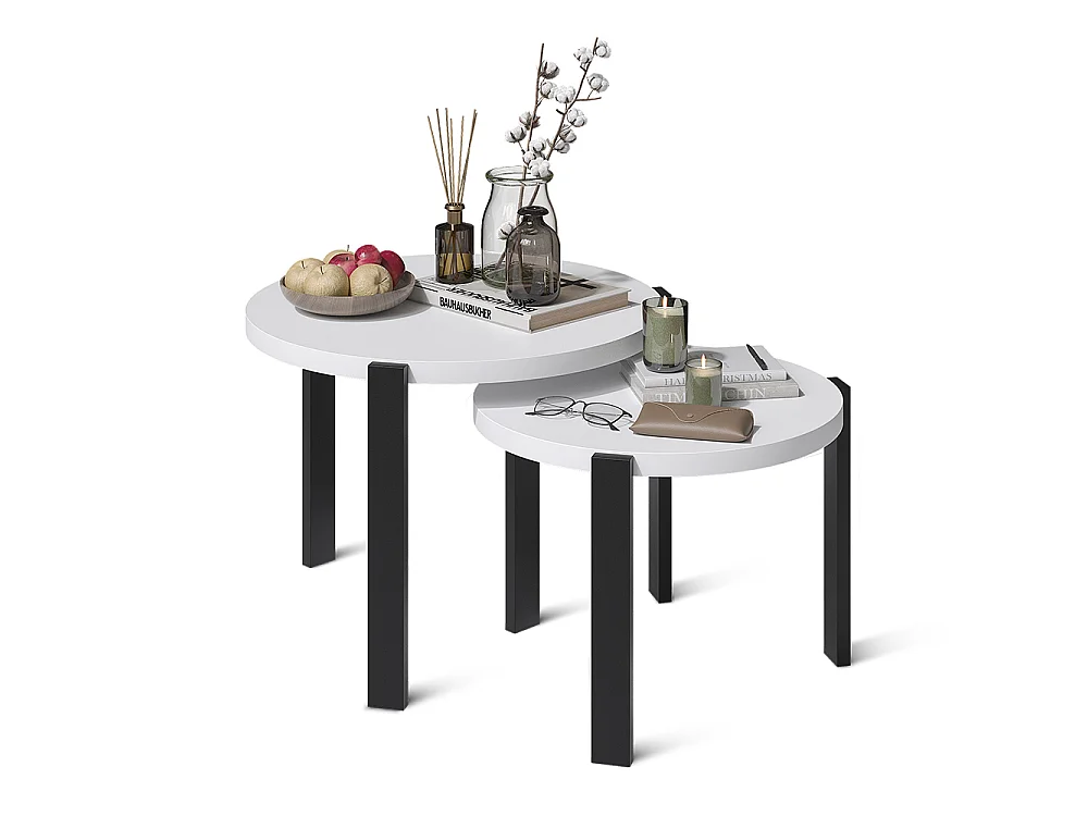 Set de tables basses blanc/noir 60x60x45 norin