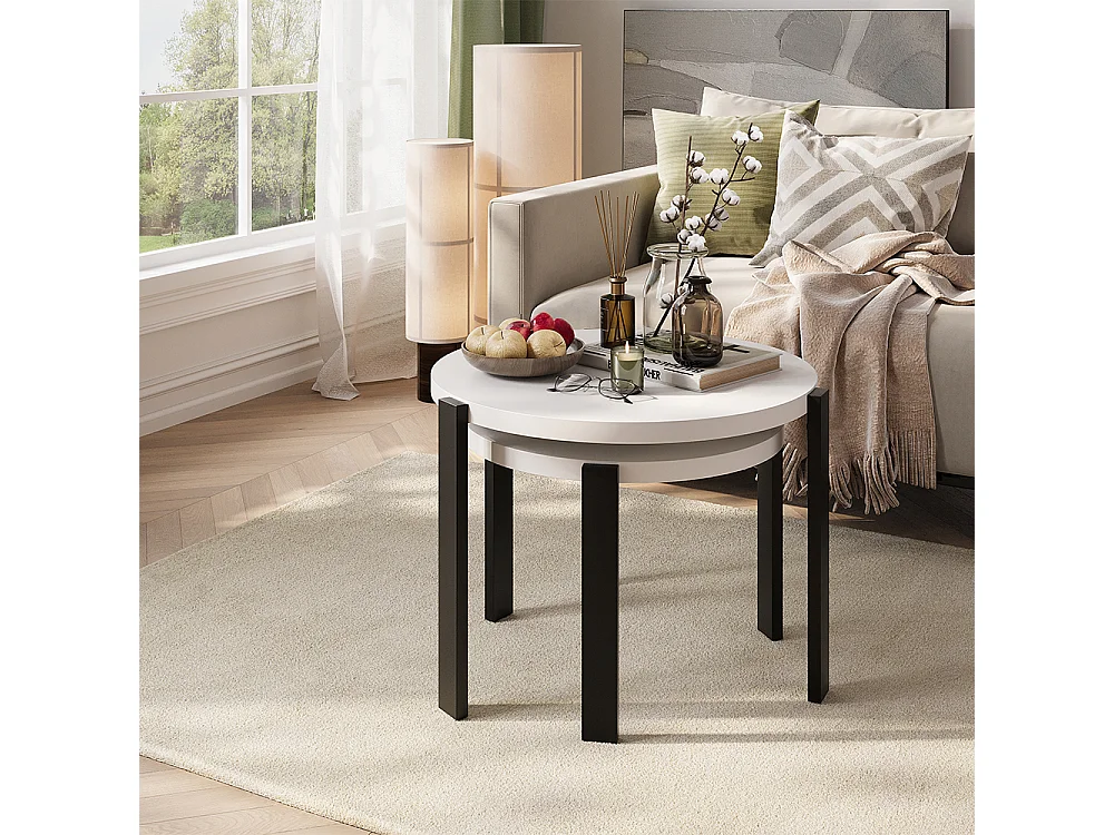 Set de tables basses blanc/noir 60x60x45 norin