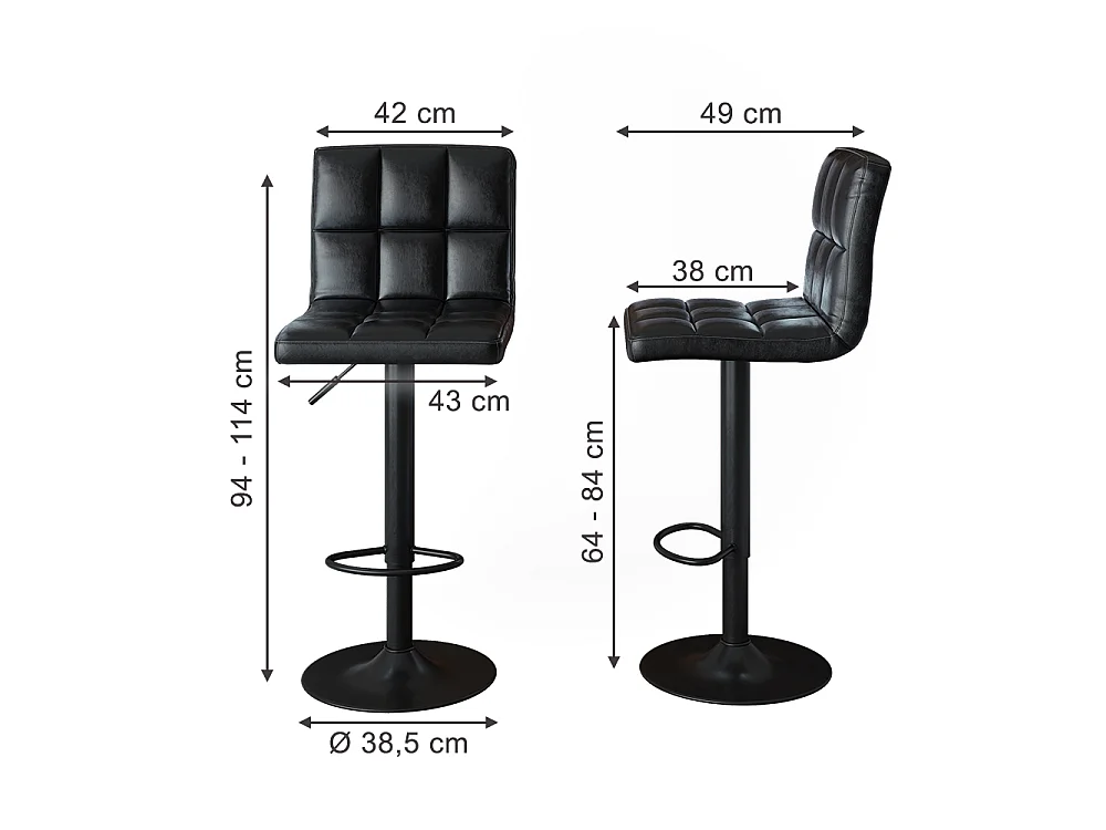 Tabouret de bar noir 42x49x94 sena