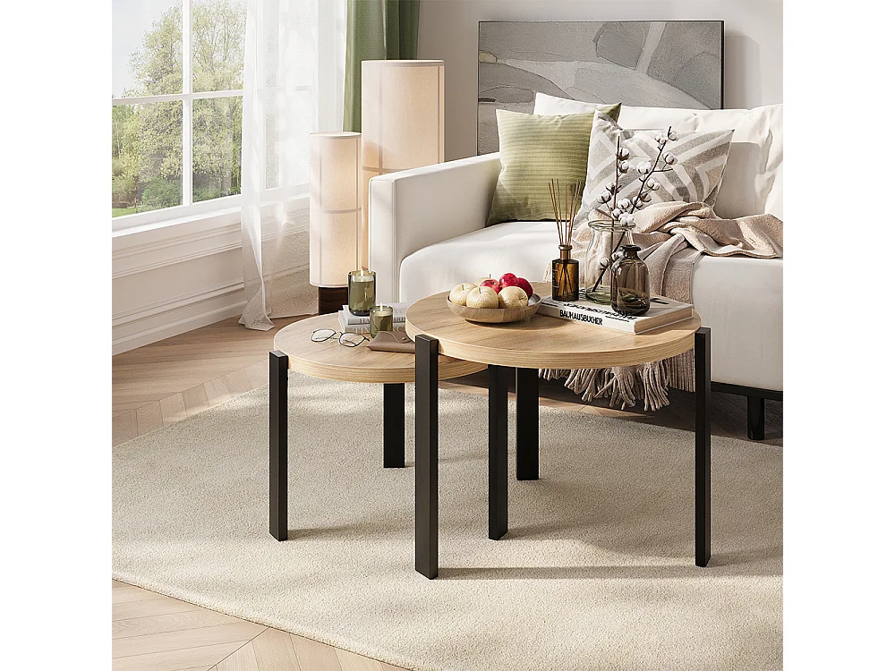 Set de tables basses chêne doré/noir 60x60x45 norin