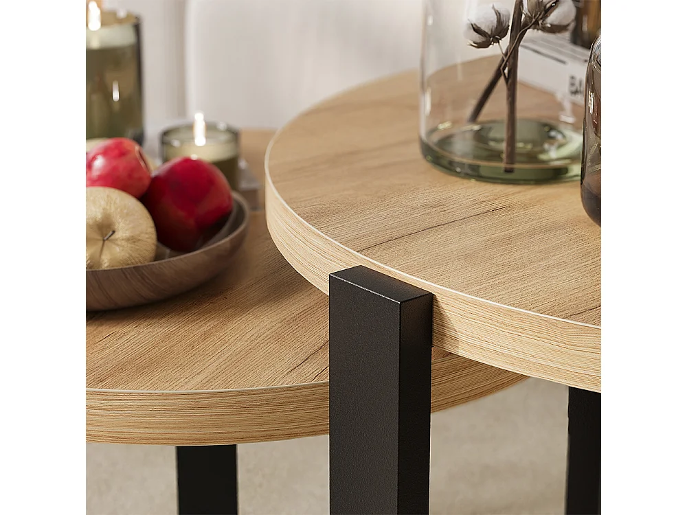Set de tables basses chêne doré/noir 60x60x45 norin