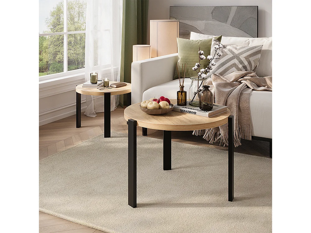Set de tables basses chêne doré/noir 60x60x45 norin