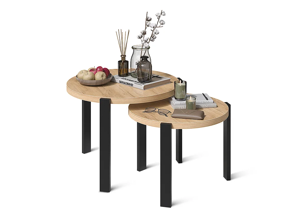 Set de tables basses chêne doré/noir 60x60x45 norin