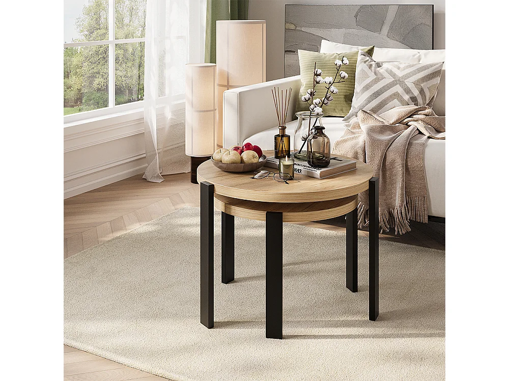 Set de tables basses chêne doré/noir 60x60x45 norin