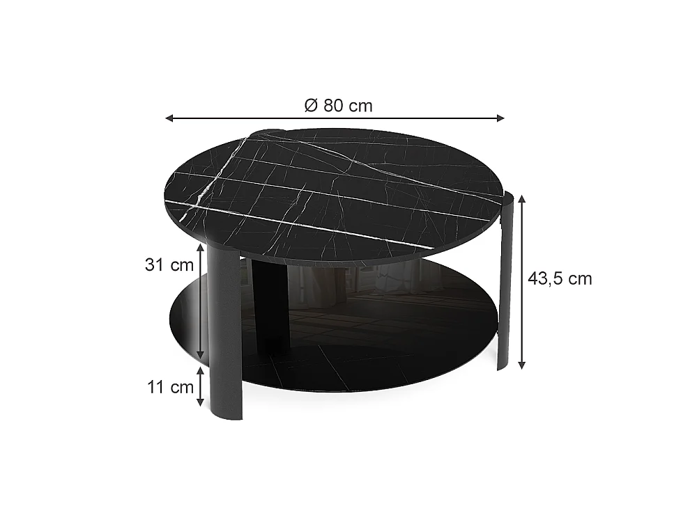 Tavolino da salotto marmo nero/nero 80x80x43.5 navo