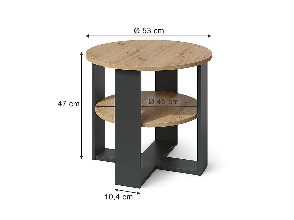 Table basse anthracite/chêne artisan 53x53x47 romeo