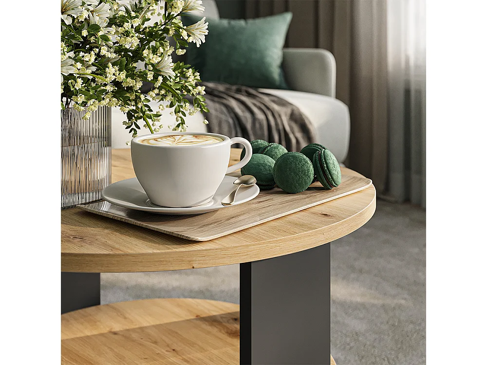 Table basse anthracite/chêne artisan 53x53x47 romeo