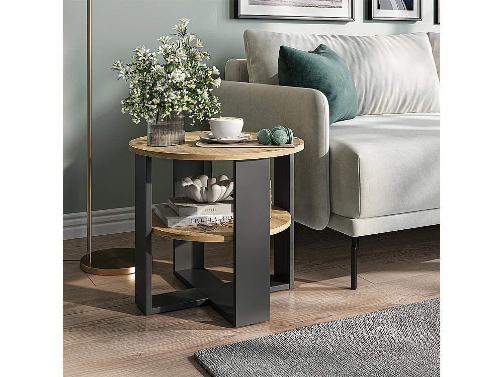 Table basse anthracite/chêne artisan 53x53x47 romeo