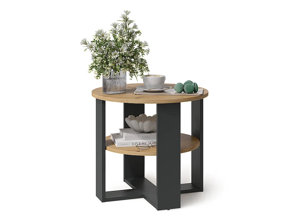 Table basse anthracite/chêne artisan 53x53x47 romeo