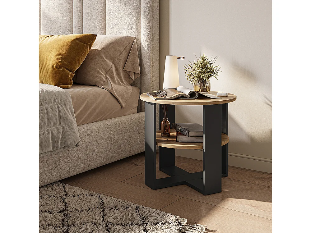 Table basse anthracite/chêne artisan 53x53x47 romeo