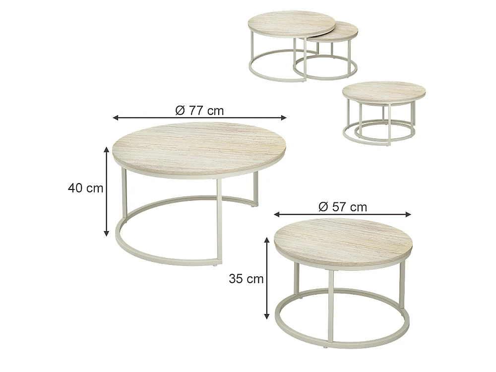 Set de tables basses travertin/cachemire 77x77x40 montreal