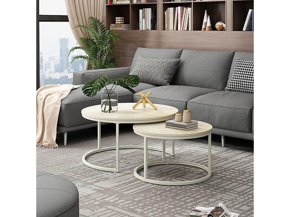 Set de tables basses travertin/cachemire 77x77x40 montreal