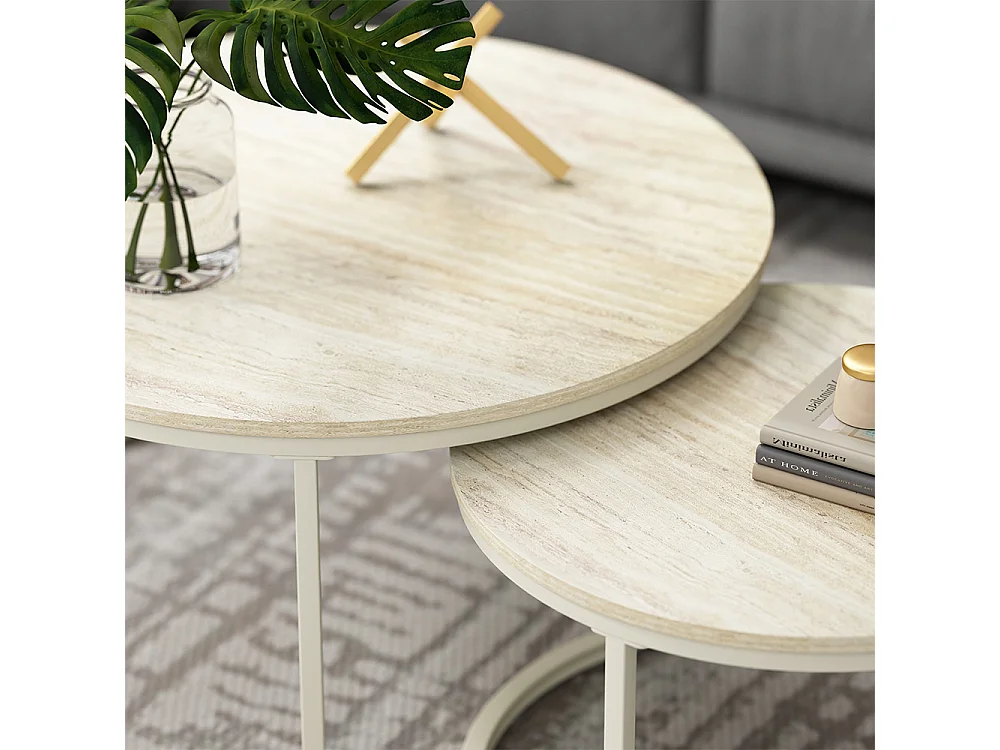Set de tables basses travertin/cachemire 77x77x40 montreal