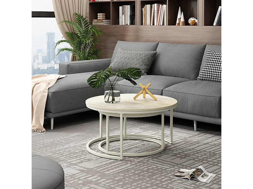 Set de tables basses travertin/cachemire 77x77x40 montreal