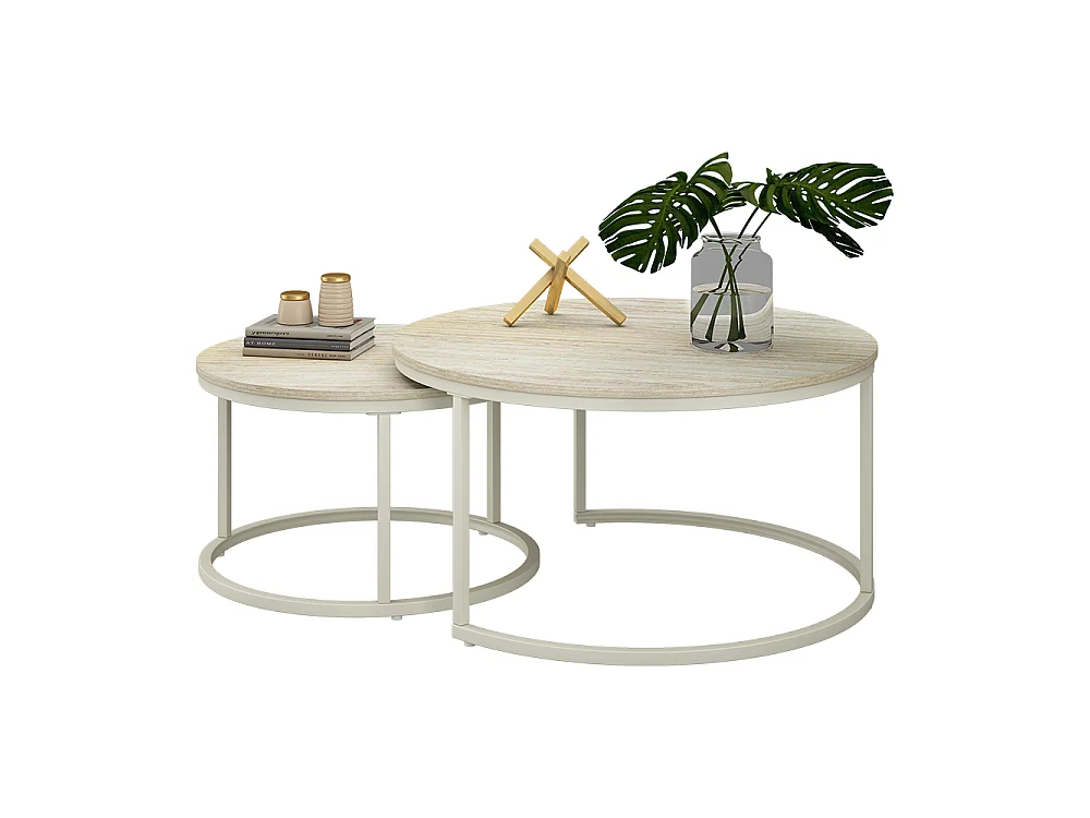Set de tables basses travertin/cachemire 77x77x40 montreal