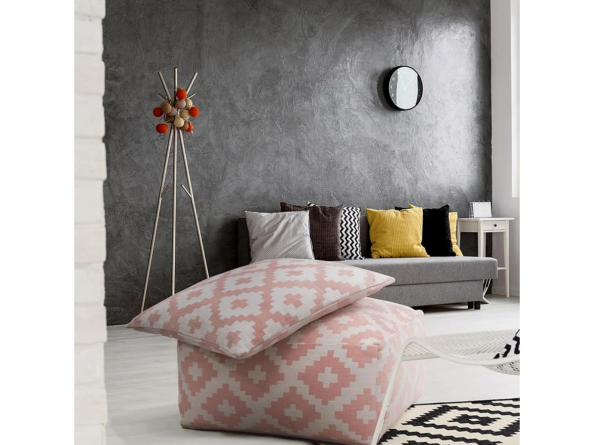 Ensemble Pouf & Coussin de Sol "Unwind" 80cm Blanc & Rose